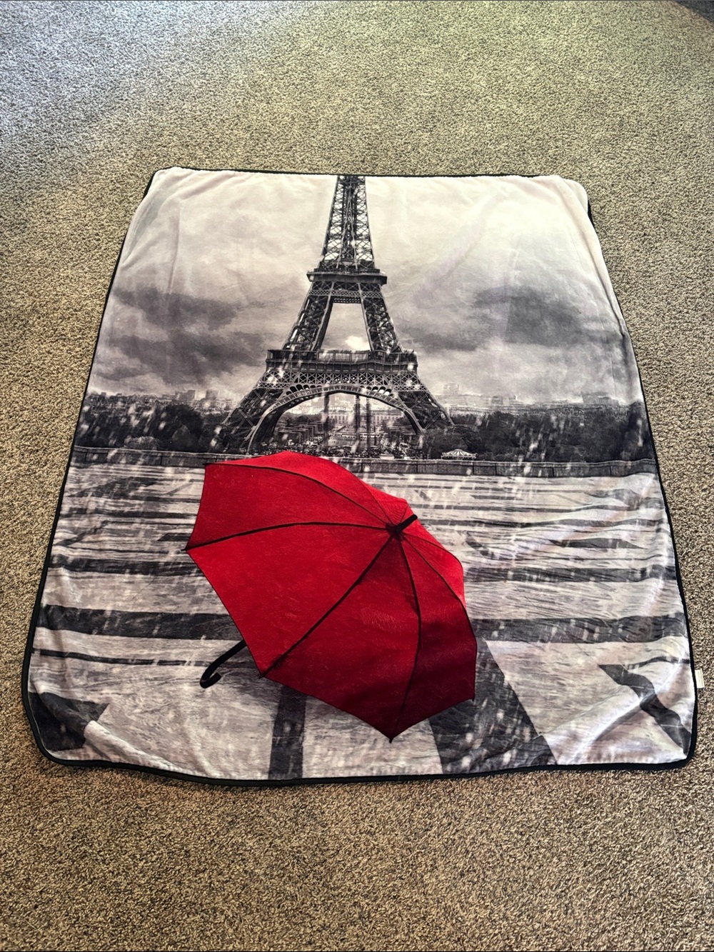 Paris Eiffel Tower Throw Blanket with Red Umbrella